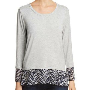 K & C  L Gray Blue Print Layered Look Top NWT CL47